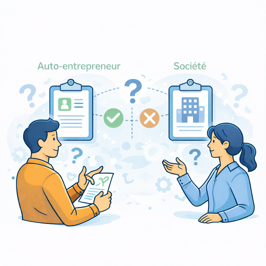 Illustration comparant les statuts auto-entrepreneur et société pour se lancer en e-commerce