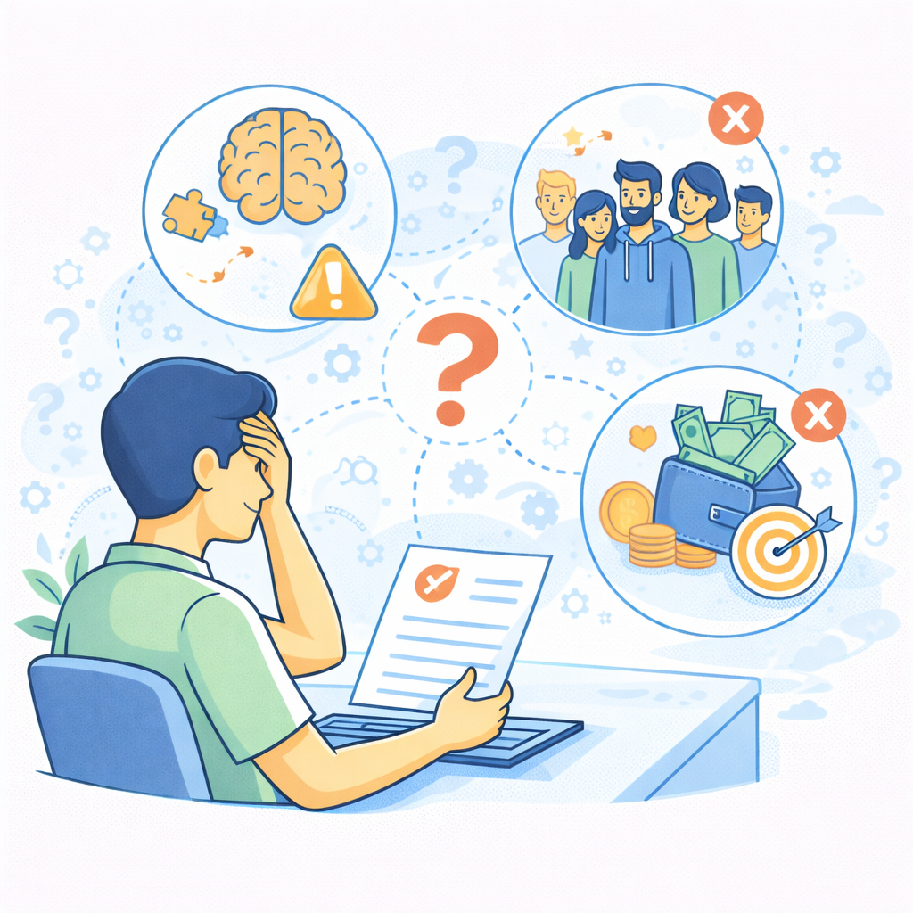 Illustration des erreurs fréquentes dans la définition du client idéal en e-commerce : profil trop vague, ciblage par âge plutôt que par motivation